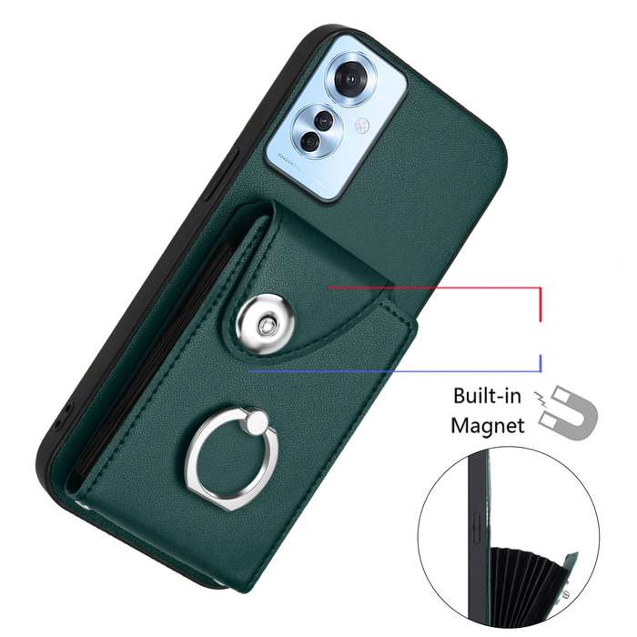 For OPPO F25 Pro 5G India Organ Card Bag Ring Holder Phone Case with Long Lanyard(Green)