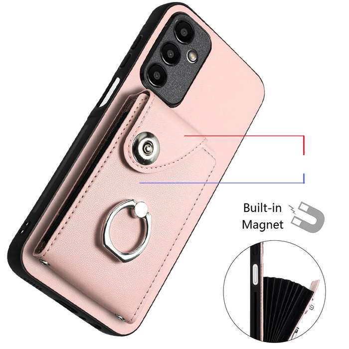 For Samsung Galaxy A25 5G Organ Card Bag Ring Holder Phone Case with Long Lanyard(Pink)