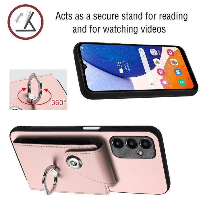 For Samsung Galaxy A25 5G Organ Card Bag Ring Holder Phone Case with Long Lanyard(Pink)