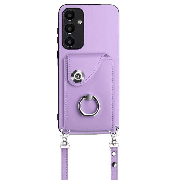 For Samsung Galaxy A35 Organ Card Bag Ring Holder Phone Case with Long Lanyard(Purple)