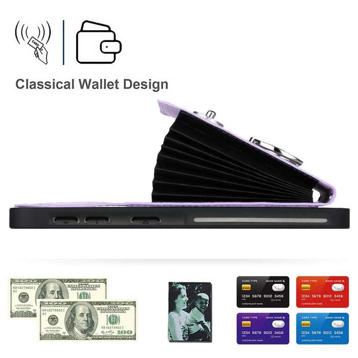 For Samsung Galaxy A35 Organ Card Bag Ring Holder Phone Case with Long Lanyard(Purple)