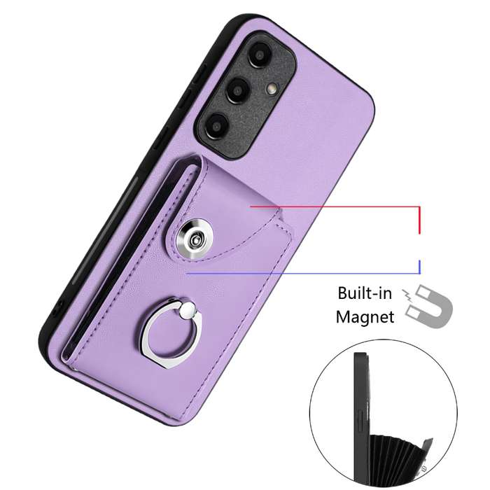 For Samsung Galaxy A35 Organ Card Bag Ring Holder Phone Case with Long Lanyard(Purple)