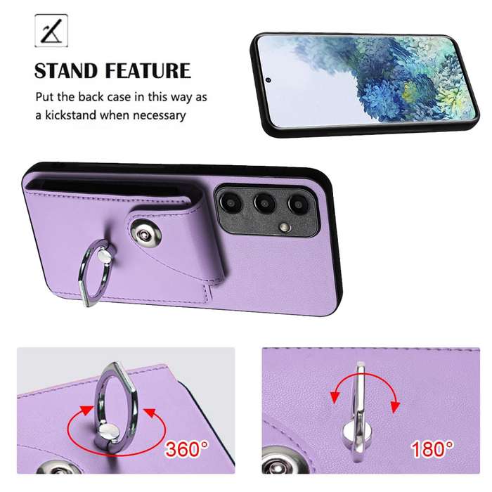 For Samsung Galaxy A35 Organ Card Bag Ring Holder Phone Case with Long Lanyard(Purple)