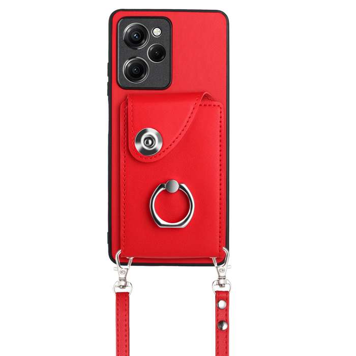 For Xiaomi Redmi Note 12 Pro Speed Organ Card Bag Ring Holder Phone Case with Long Lanyard(Red)