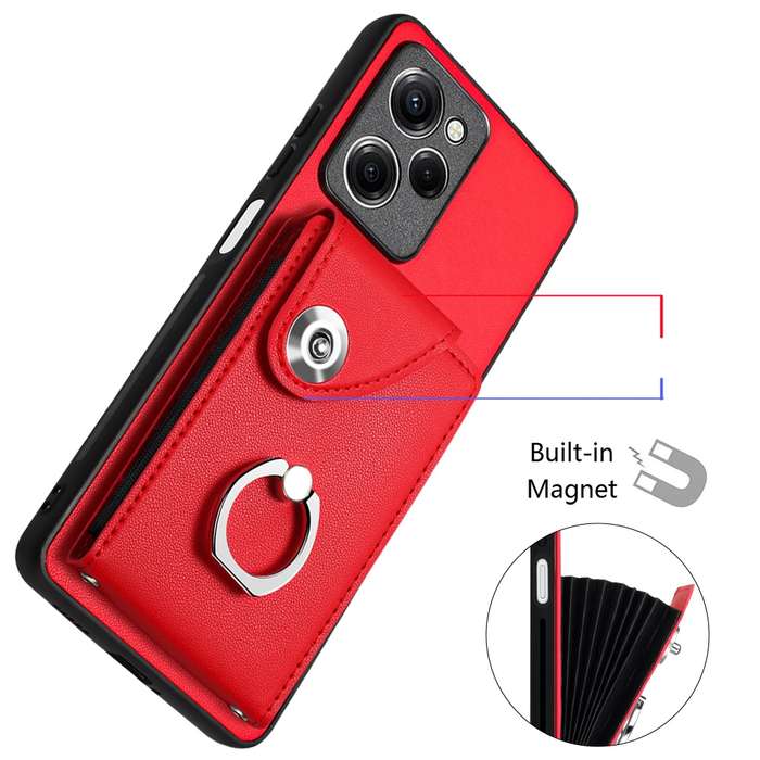 For Xiaomi Redmi Note 12 Pro Speed Organ Card Bag Ring Holder Phone Case with Long Lanyard(Red)
