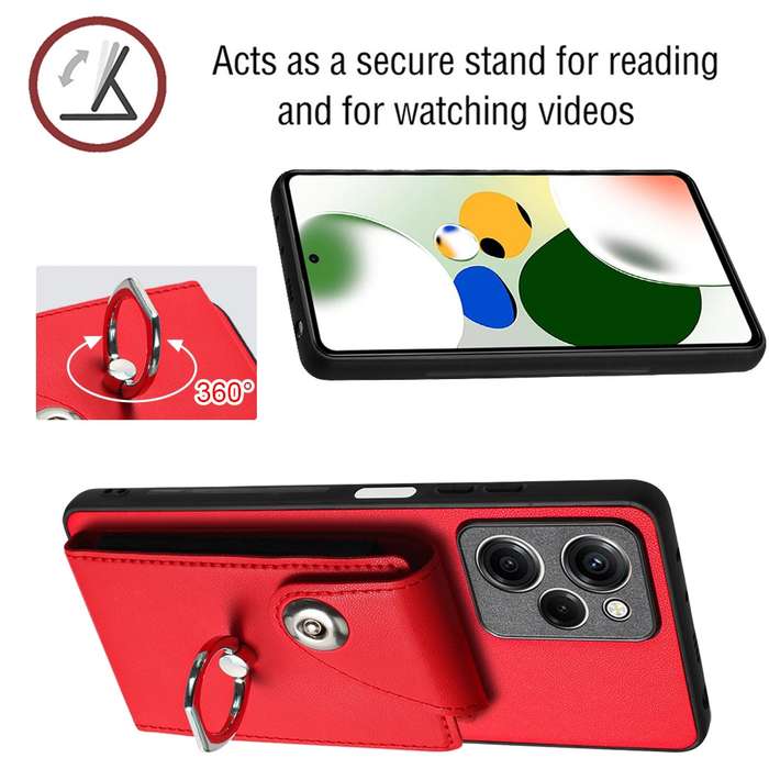 For Xiaomi Redmi Note 12 Pro Speed Organ Card Bag Ring Holder Phone Case with Long Lanyard(Red)