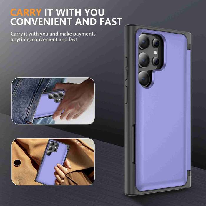For Samsung Galaxy S21 Ultra 5G 3 in 1 Flip Holder Phone Case(Light Purple)