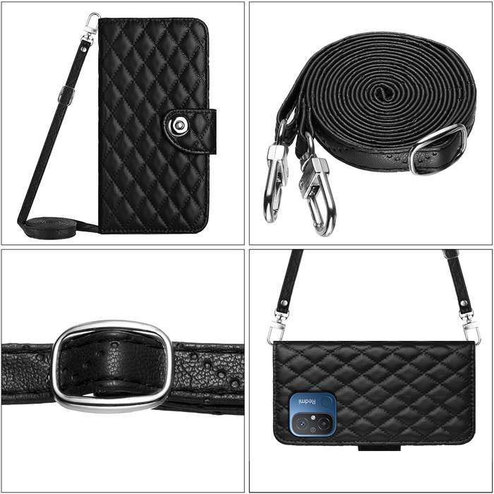 For Xiaomi Redmi 12C / 11A / Poco C55 Rhombic Texture Flip Leather Phone Case with Long Lanyard