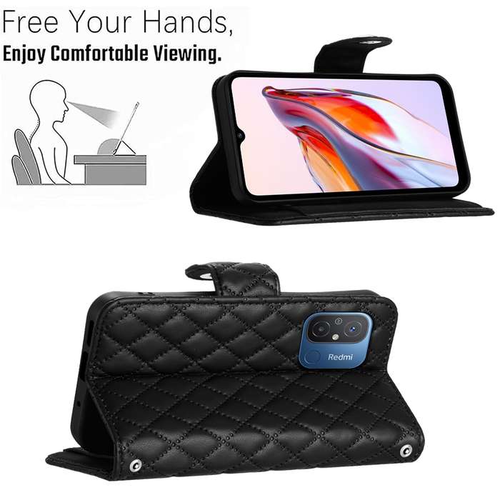 For Xiaomi Redmi 12C / 11A / Poco C55 Rhombic Texture Flip Leather Phone Case with Long Lanyard
