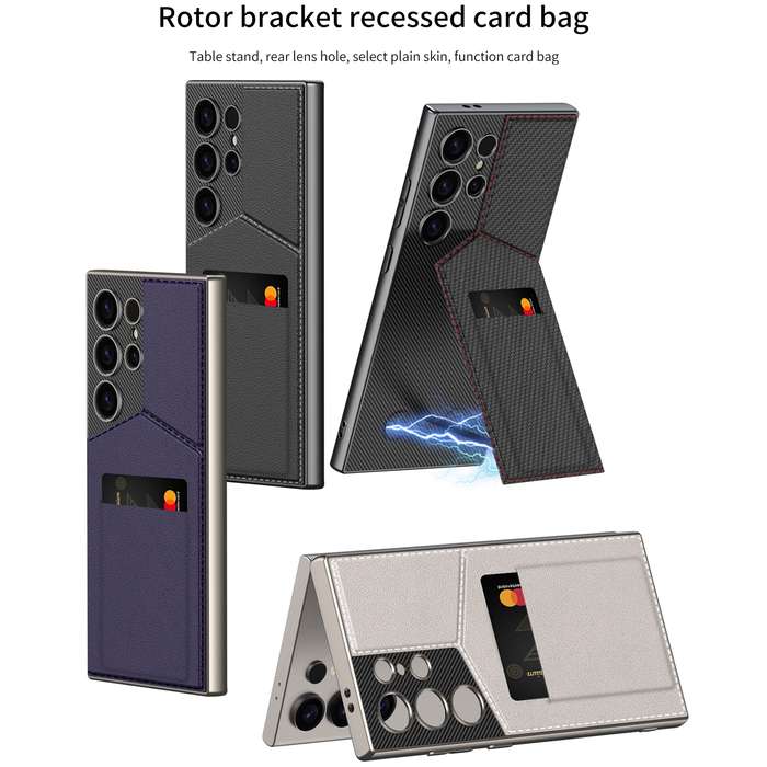For Samsung Galaxy S24 Ultra 5G GKK Rotor Bracket Recessed Card Bag Full Coverage Phone Case(Pu
