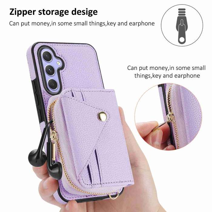 For Samsung Galaxy A54 Crossbody Zipper Card Bag RFID Anti-theft Phone Case(Purple)