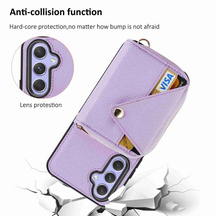 For Samsung Galaxy A54 Crossbody Zipper Card Bag RFID Anti-theft Phone Case(Purple)