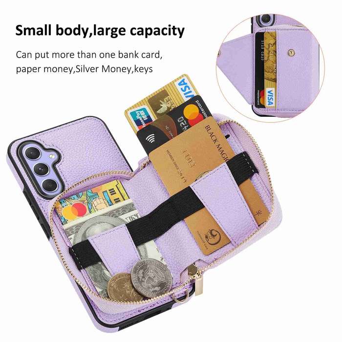 For Samsung Galaxy A54 Crossbody Zipper Card Bag RFID Anti-theft Phone Case(Purple)