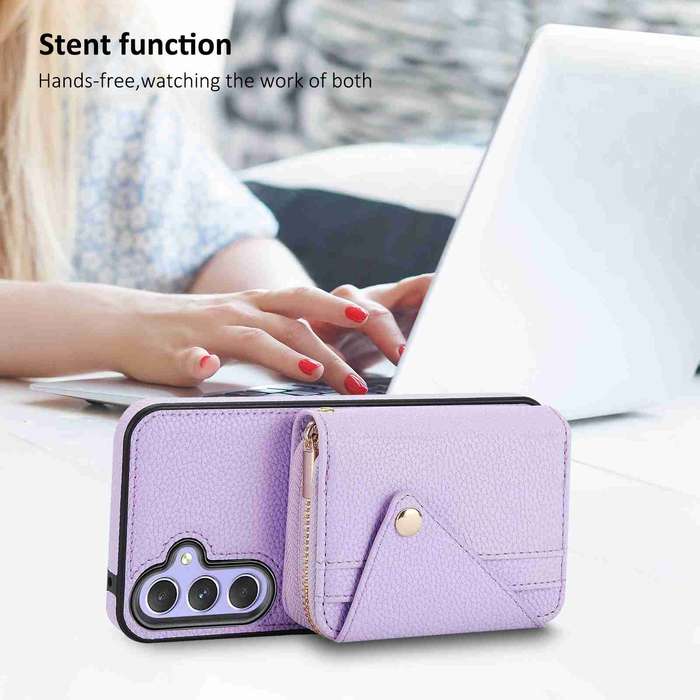 For Samsung Galaxy A54 Crossbody Zipper Card Bag RFID Anti-theft Phone Case(Purple)