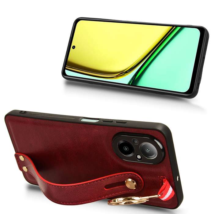 For Realme C67 4G Wristband Leather Back Phone Case(Red)