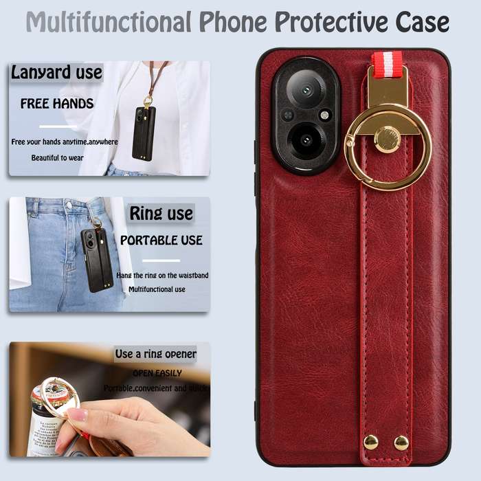 For Realme C67 4G Wristband Leather Back Phone Case(Red)