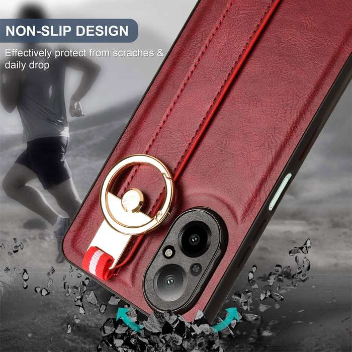 For Realme C67 4G Wristband Leather Back Phone Case(Red)