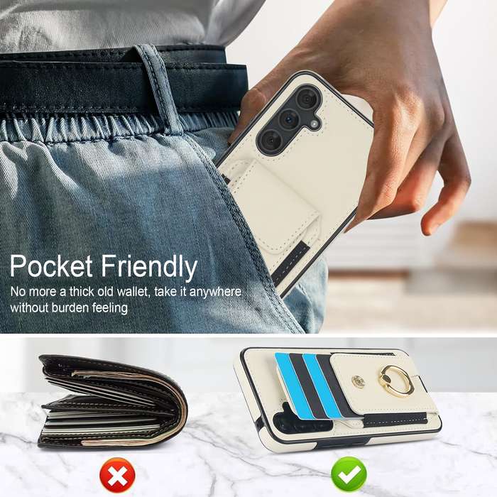 For Samsung Galaxy A54 Elastic Card Bag Ring Holder Phone Case(White)