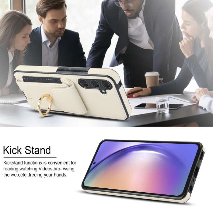 For Samsung Galaxy A54 Elastic Card Bag Ring Holder Phone Case(White)