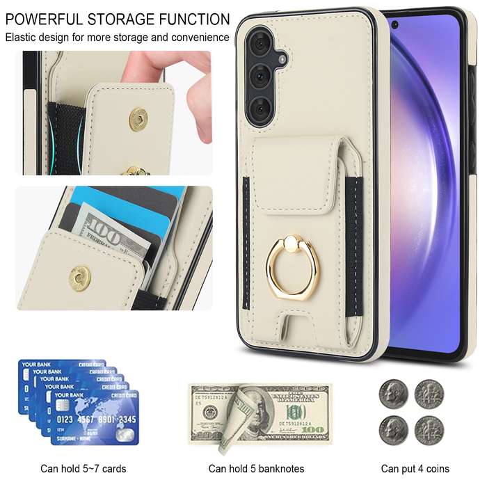 For Samsung Galaxy A54 Elastic Card Bag Ring Holder Phone Case(White)