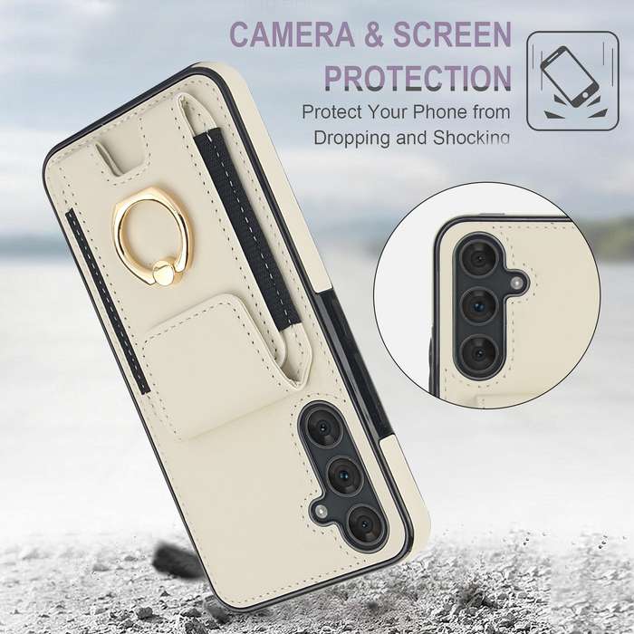 For Samsung Galaxy A54 Elastic Card Bag Ring Holder Phone Case(White)