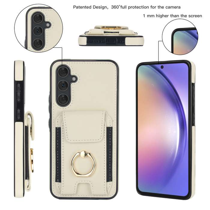 For Samsung Galaxy A54 Elastic Card Bag Ring Holder Phone Case(White)