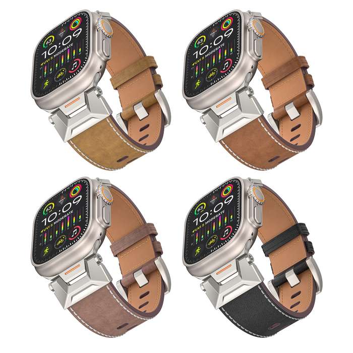 For Apple Watch Series 4 44mm Mecha Style Leather Watch Band(Coffee Oil Wax)
