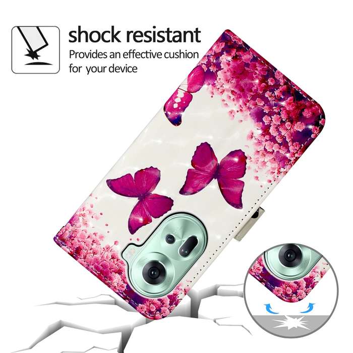 For OPPO Reno11 5G Global 3D Painting Horizontal Flip Leather Phone Case(Golden Butterfly)