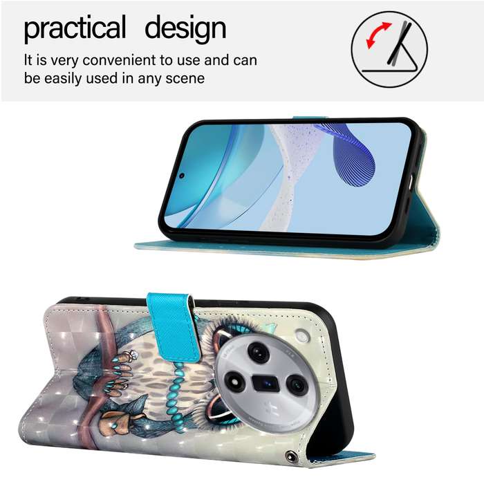 For OPPO Find X7 3D Painting Horizontal Flip Leather Phone Case(Grey Owl)