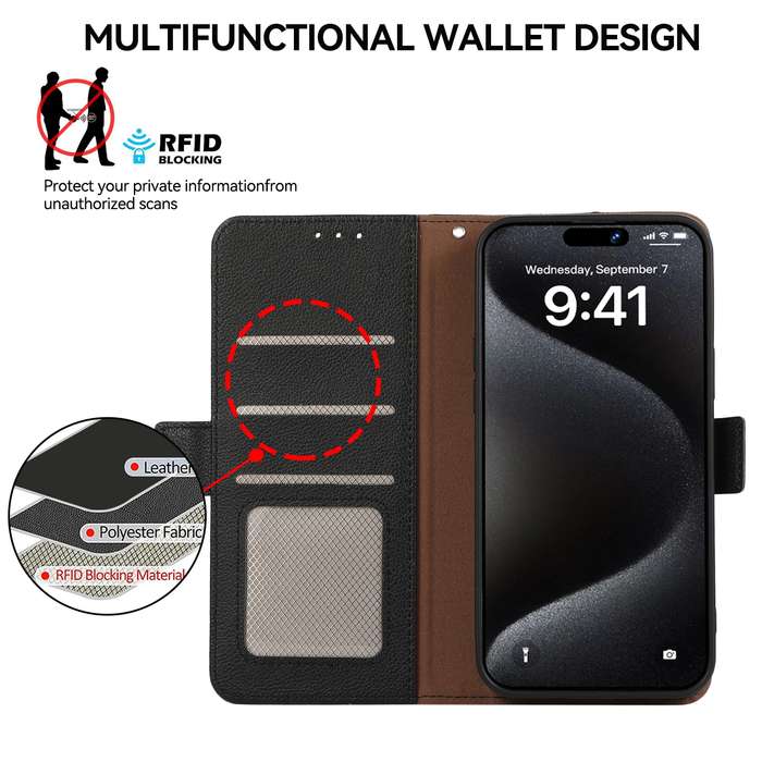 For Samsung Galaxy A32 4G ABEEL Side-Magnetic Litchi Pattern Leather RFID Phone Case(Black)
