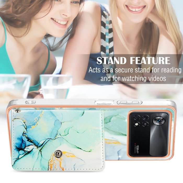 For Xiaomi Poco X4 Pro 5G Marble Pattern IMD Card Slot Phone Case(Green)