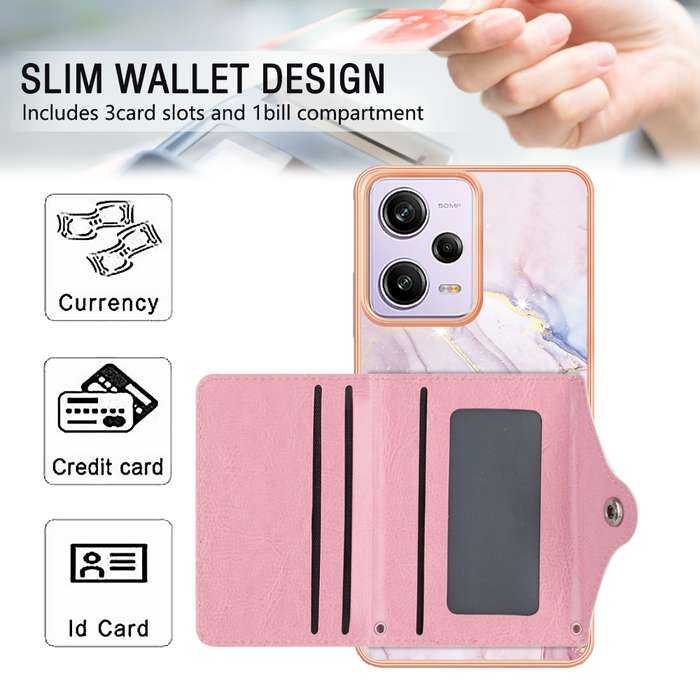 For Xiaomi Poco X5 Pro 5G Marble Pattern IMD Card Slot Phone Case(Rose Gold)