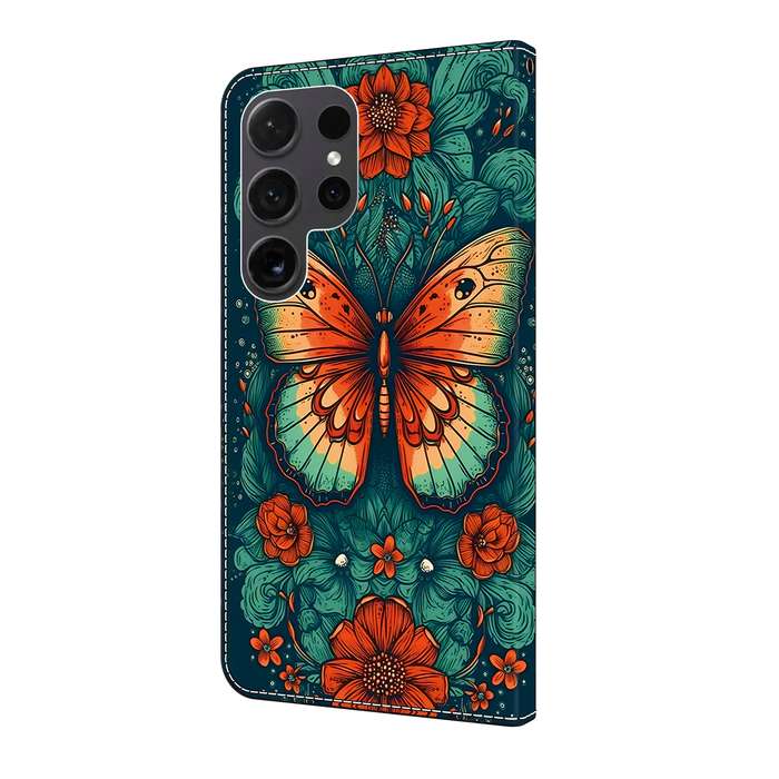 For Samsung Galaxy S23 Ultra 5G Crystal Painted Leather Phone case(Flower Butterfly)
