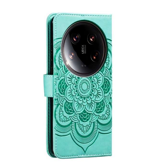 For Xiaomi 14 Ultra Sun Mandala Embossing Pattern Phone Leather Case(Green)