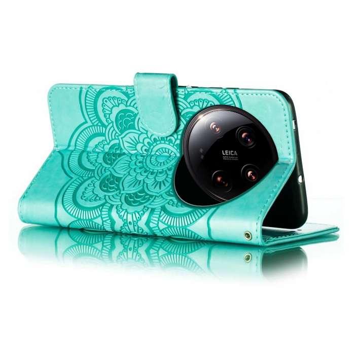 For Xiaomi 14 Ultra Sun Mandala Embossing Pattern Phone Leather Case(Green)