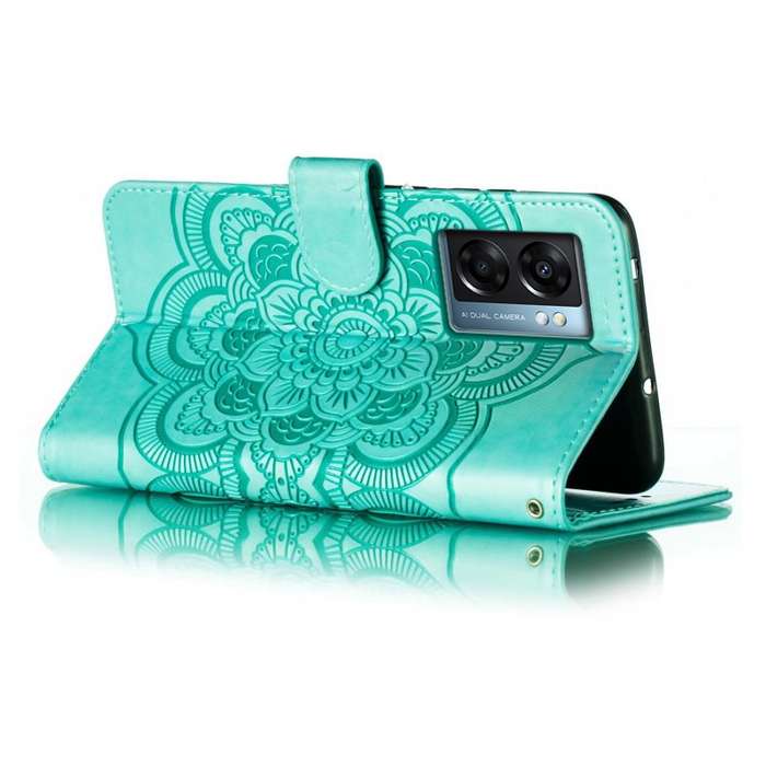 For OPPO A57 5G Sun Mandala Embossing Pattern Phone Leather Case(Green)
