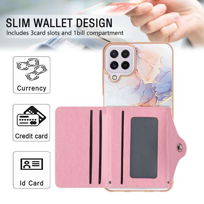 For Samsung Galaxy A22 4G EU Version Marble Pattern IMD Card Slot Phone Case(Galaxy Marble Whit