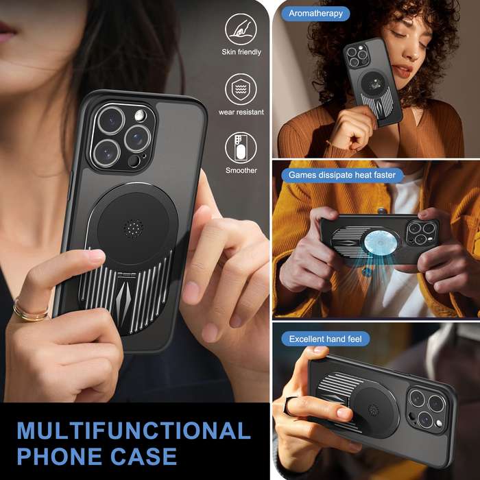 For iPhone 15 Pro Heat Dissipation Aromatherapy Holder Phone Case(Black)