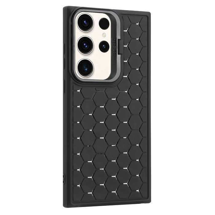 For Samsung Galaxy S23 Ultra 5G Honeycomb Radiating Lens Holder TPU Phone Case(Black)