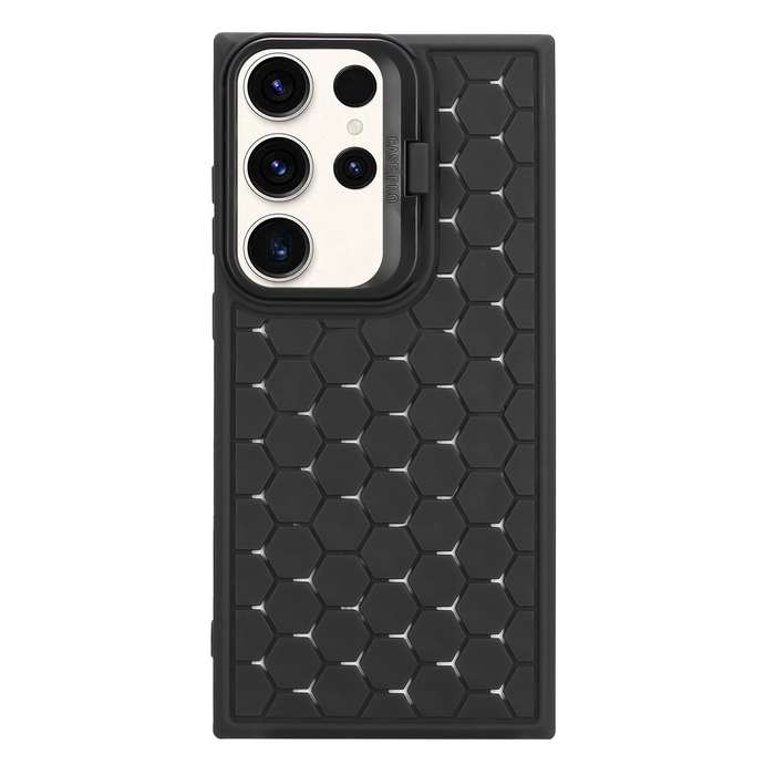 For Samsung Galaxy S23 Ultra 5G Honeycomb Radiating Lens Holder TPU Phone Case(Black)