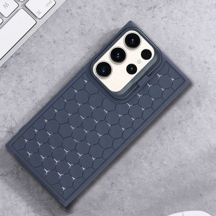For Samsung Galaxy S24 Ultra 5G Honeycomb Radiating Lens Holder TPU Phone Case(Blue)