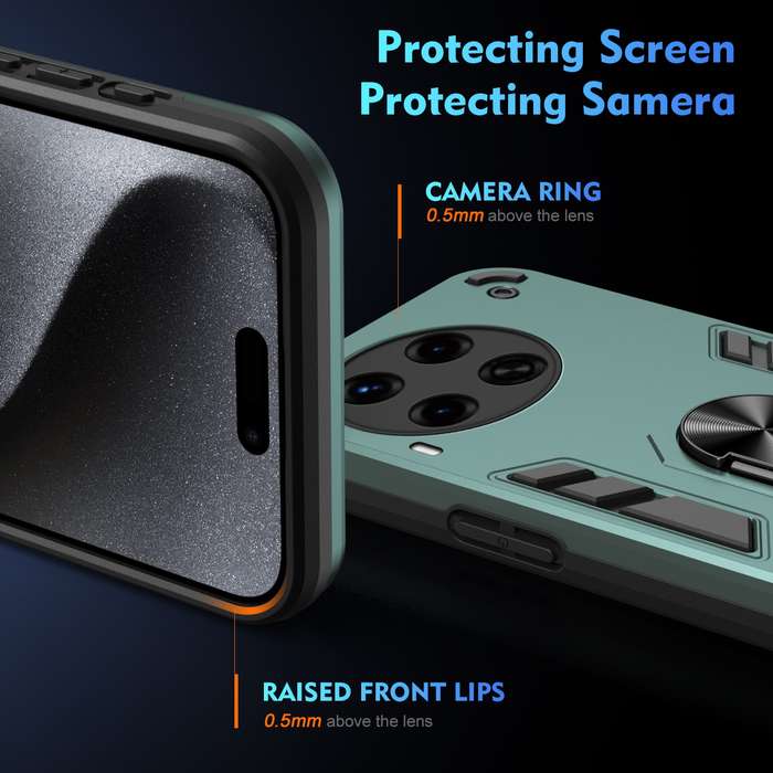 For Tecno Camon 30 Premier Shockproof Metal Ring Holder Phone Case(Green)