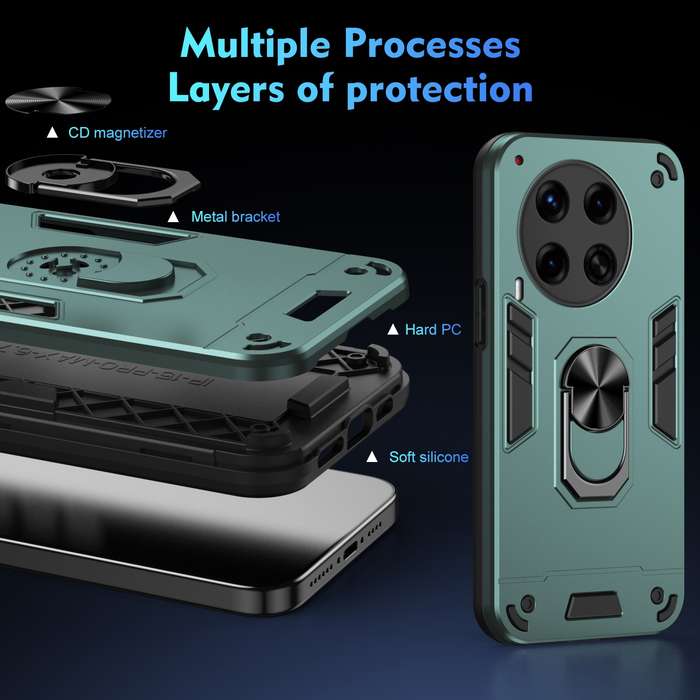For Tecno Camon 30 Premier Shockproof Metal Ring Holder Phone Case(Green)