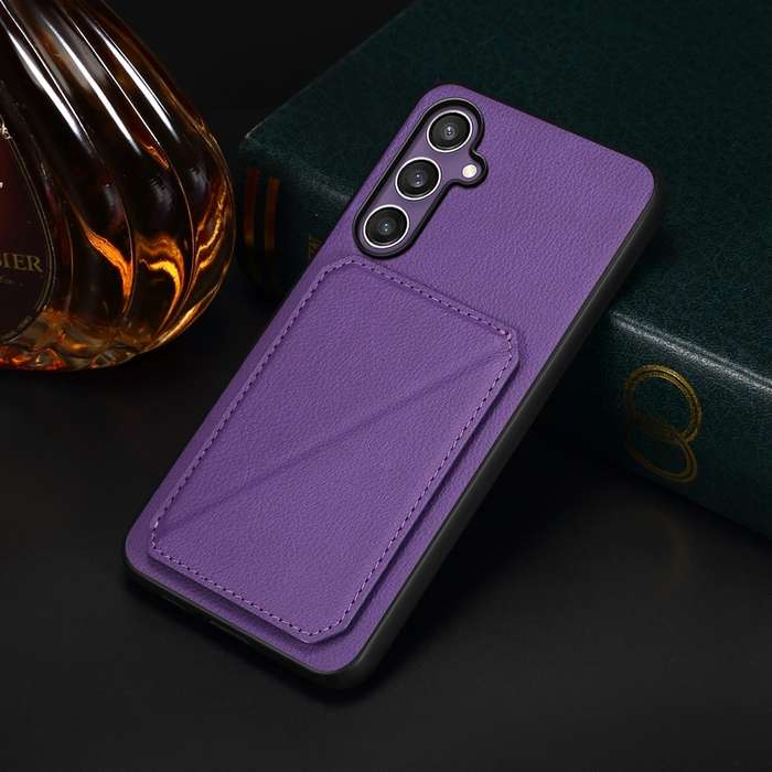 For Samsung Galaxy S24+ 5G D04 Calf Texture Dual Card Slot Holder Phone Case(Purple)