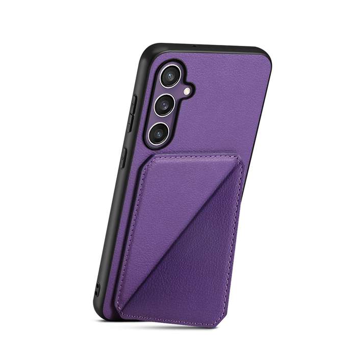 For Samsung Galaxy S24+ 5G D04 Calf Texture Dual Card Slot Holder Phone Case(Purple)