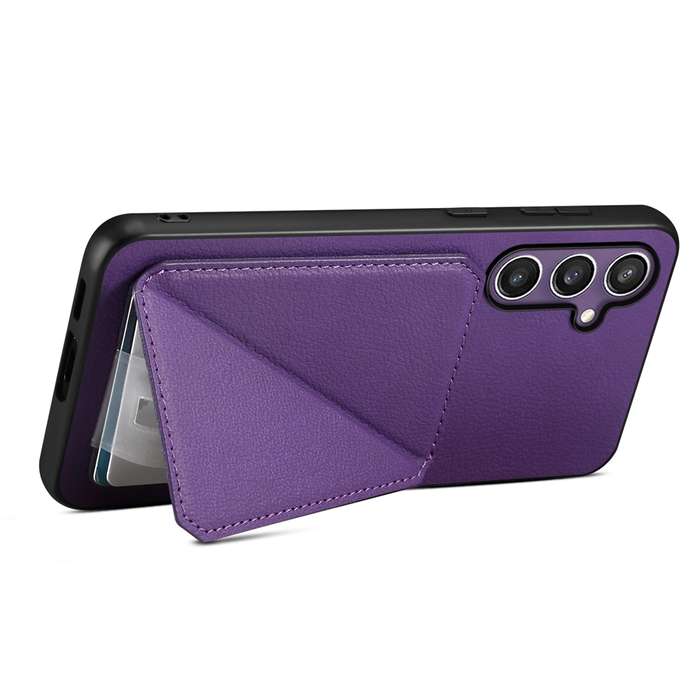 For Samsung Galaxy S24+ 5G D04 Calf Texture Dual Card Slot Holder Phone Case(Purple)