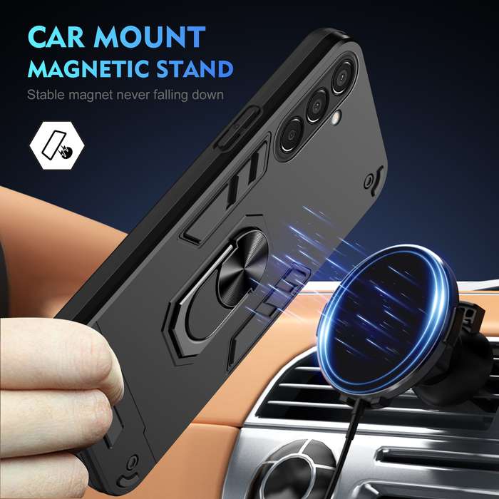 For Samsung Galaxy M15 Shockproof Metal Ring Holder Phone Case(Black)