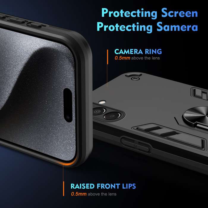 For Samsung Galaxy M15 Shockproof Metal Ring Holder Phone Case(Black)