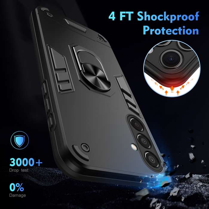 For Samsung Galaxy M15 Shockproof Metal Ring Holder Phone Case(Black)