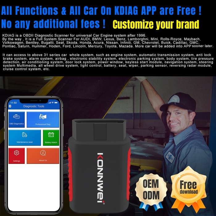 KONNWEI K DIAG Car OBDII Full System Diagnostic Scanner(Black Red)